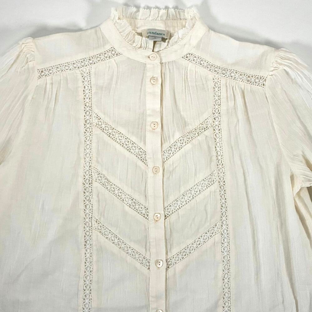 Sundance Louisa Ivory Lace & Ruffle Trim Long Sleeve Button Up Shirt - Size S